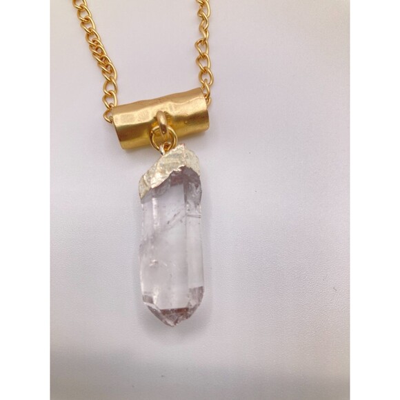 EXPRESS Worn Gold Tone Cloudy Imperfect Translucent Crystal Pendant 16" NEW - Picture 5 of 10